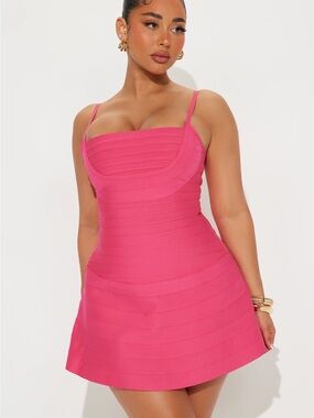 Fashion Nova Hot Pink Bandage Mini Dress